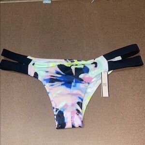 Victoria’s Secret THE ITZY Colorful Bikini Bottom with Black Straps M NWT